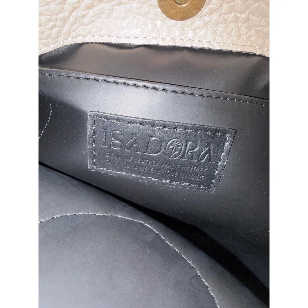 Isadora Italian Cream Pebbled Leather Handbag Metal Top Handle Tote Bag